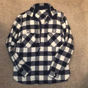 Plaid flannel great for layering.